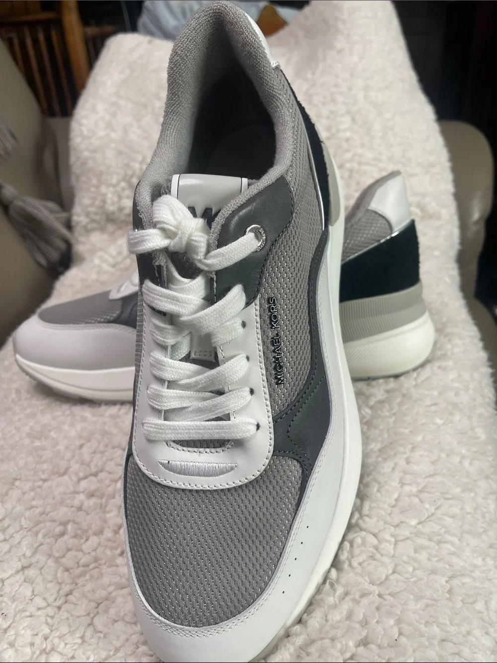 MICHAEL Michael Kors Men's White & Gray Mesh Leather Sneakers